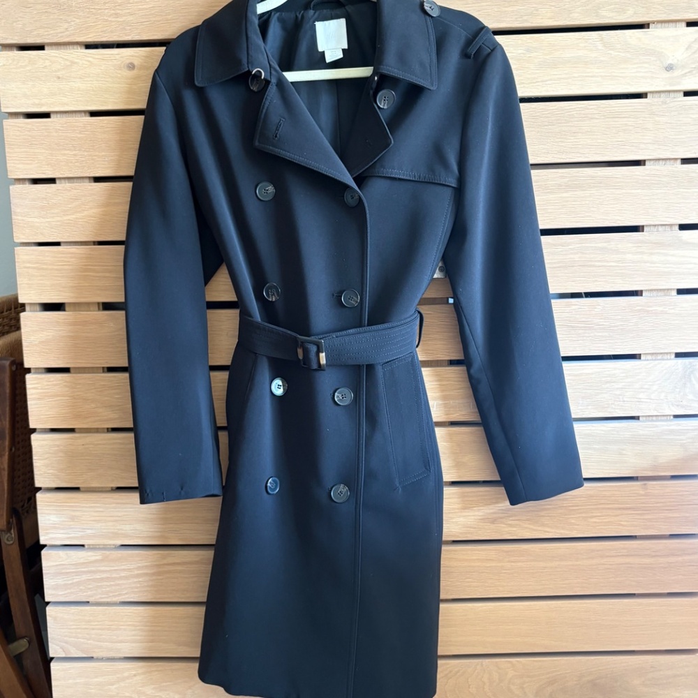 H&M Black Double-Breasted Trench Coat – Size M – Excellent/Perfect Condition